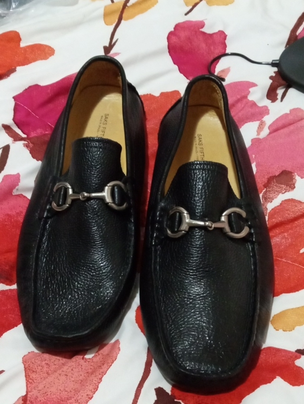 Saks Fifth Avenue Black Leather Horsebit Slip-On Loafers